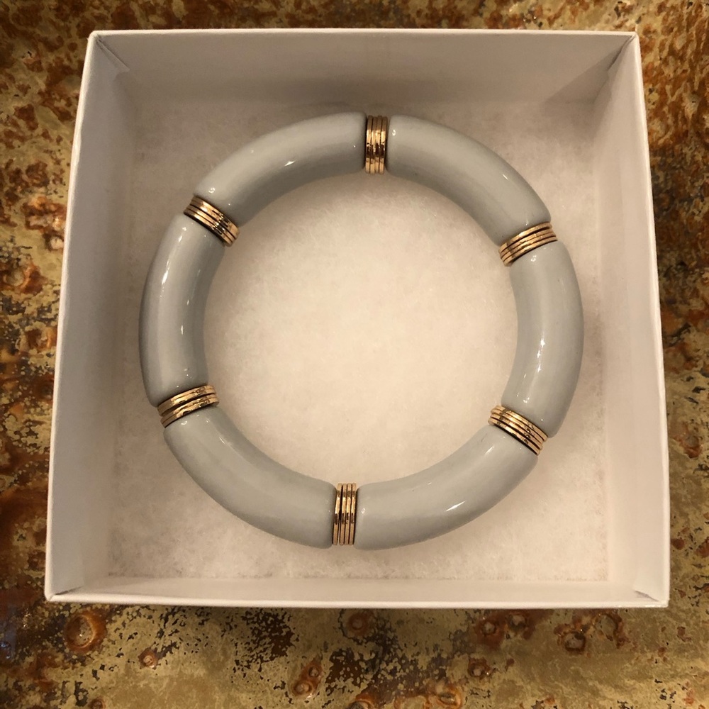 NEW! Tubular Bracelet - Light Blue/Green Tubes with Gold Discs ⏺️ - Picture 1 of 6
